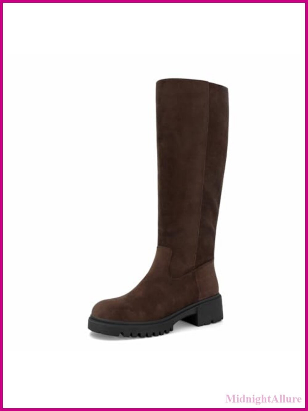 Women's Knee High Riding Boots Faux Leather Chunky Platform Side Zipper